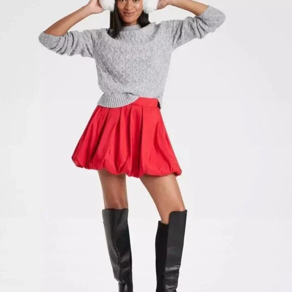 NWT A New Day Women's Size 1X Red Bubble Hem Midweight Woven A-Line Mini Skirt - Picture 3 of 12